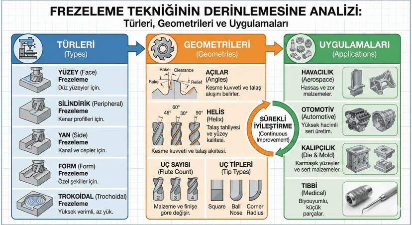 Frezeleme Tekniğinin Derinlemesine Analizi: Türleri, Geometrileri ve Uygulamaları